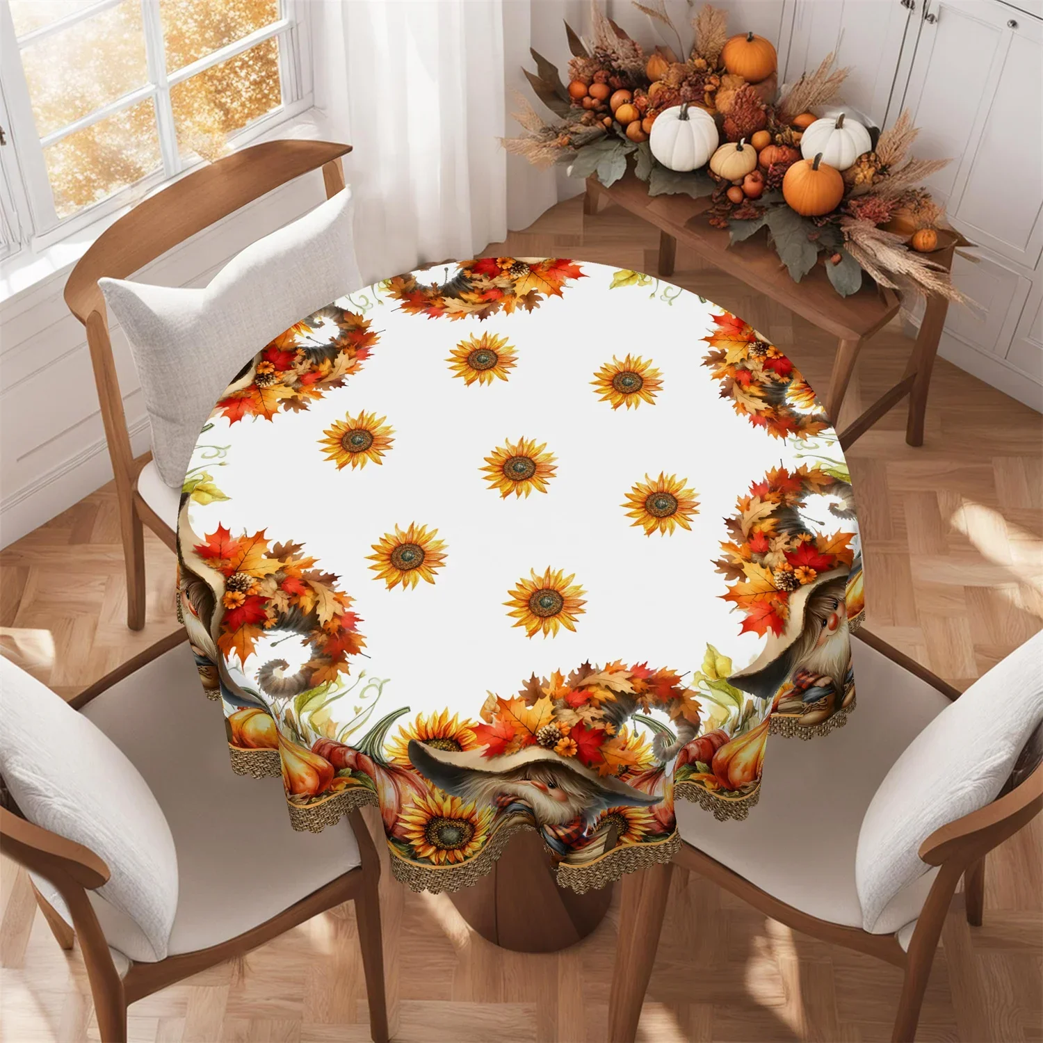Maple Leaf Dwarf Pumpkin Sunflower Autumn Tablecloth (1 pack) Suitable for Thanksgiving yzb