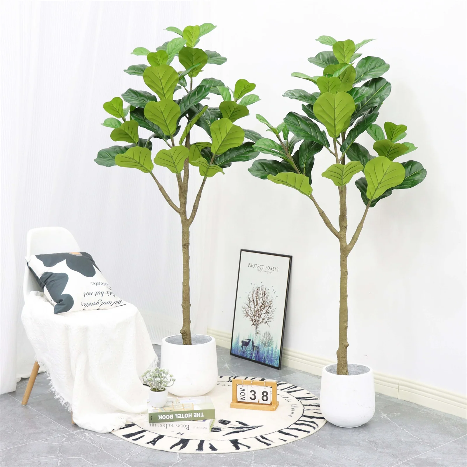 

2pcs Artificial Fiddle Leaf Fig Tree, 5ft/6ft Tall Decorative Faux Fiddle Leaves Fig Silk Tree In Pot Home Indoor Corner Decor