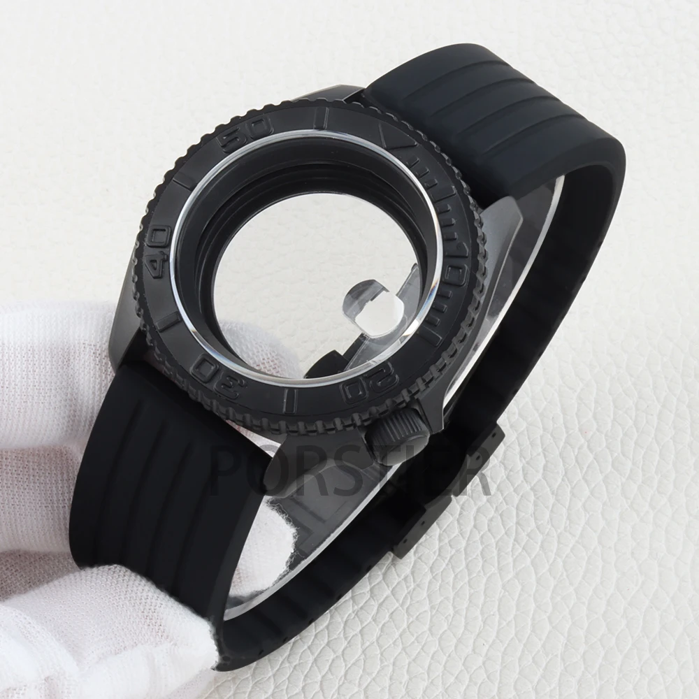 Matte Black 42mm NH35 Case for SKX007 Nh35 Nh36 movement 28.5mm dial Waterproof Sapphire glass Stainless Steel rubber Bracelet