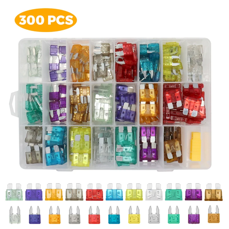 

300pcs 2A/3A/5A/7.5A/10A/15A/20A/25A/30A/35A/40A Fuse Car Blade Fuse Small Medium Size Blade Set Auto Truck Automotive Fuse