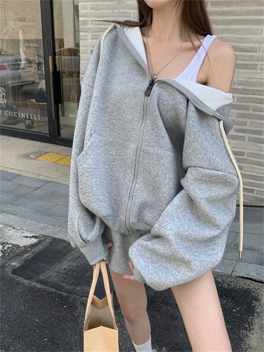 

Alien Kitty Office Lady Hooded Coats Loose Women Casual Autumn 2023 Wide Leg Shorts Suits High Street Sports Daily Chic Sets