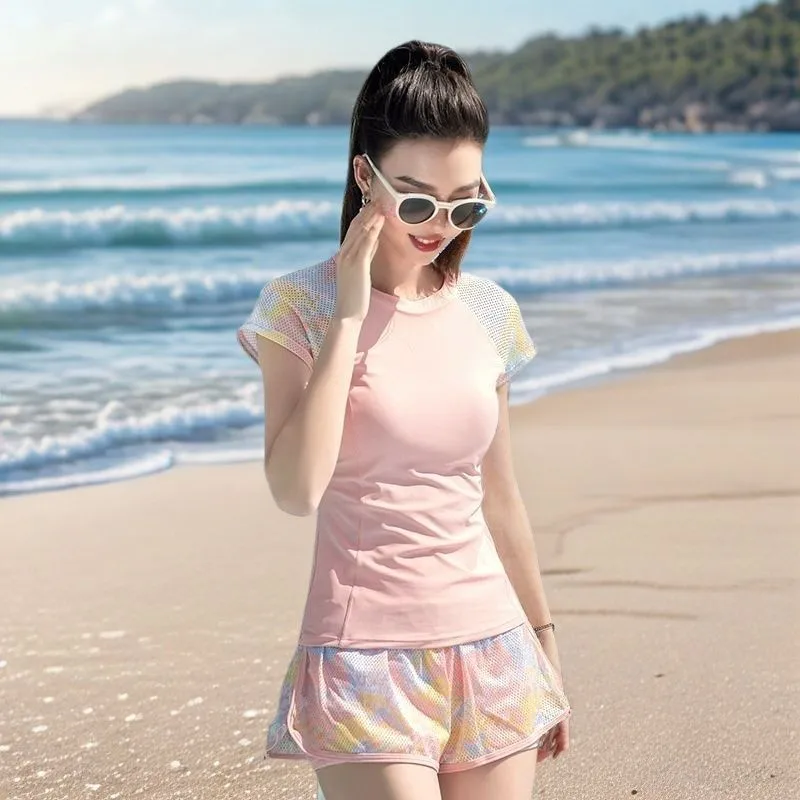 Women's Long Sleeve Tummy Control Plus Size Tankini Swimsuit Quick Dry Bathing Suits for Dames Swimsuits Woman Curve With Shorts