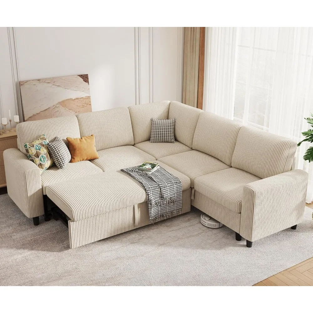

Sleeper Sofa Pull Out Couch Bed for Living Room,with Storage, Corduroy L Shaped Modular Sectional Couches