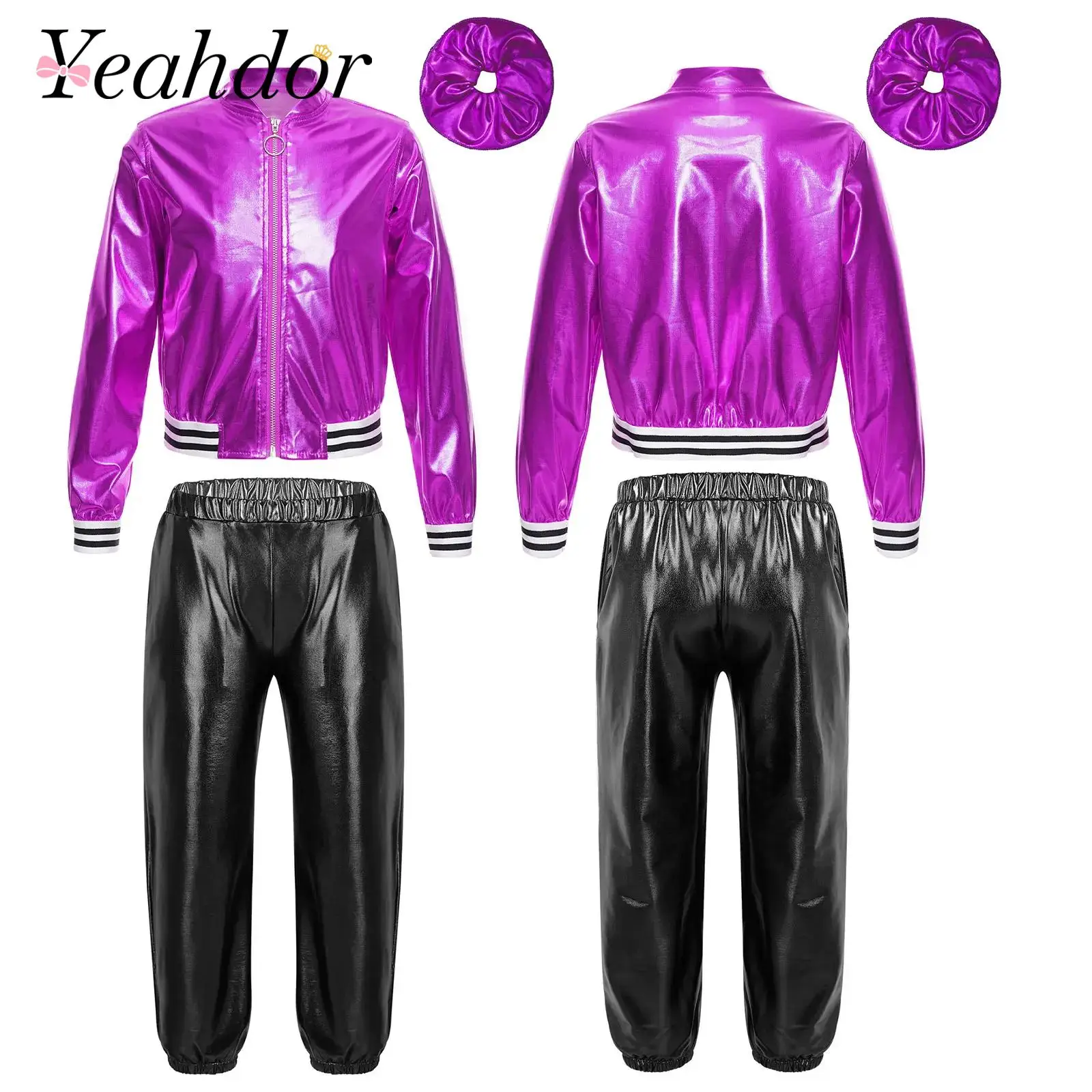 

Metallic Jazz Dance Girls Clothes Hip Hop Outfits Kids Dancewear Suits Children Fashion Costume Sets Zipper Jacket + Pants