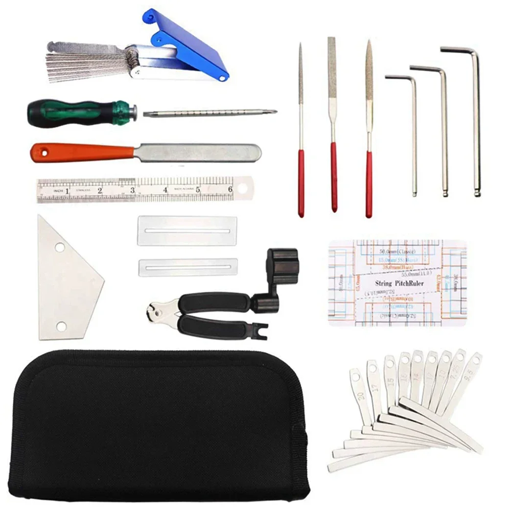 Guitar Maintenance Repair Tool Kit Tools String Organizer String Action Ruler Gauge Measuring Tool Hex Wrench Set Files Fin