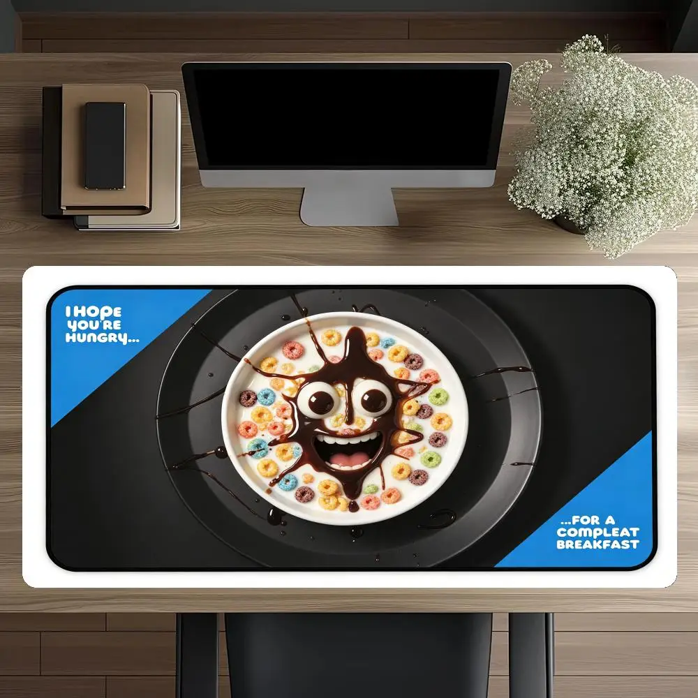 Smiley Cereal Breakfast Playmat Funny Food Art Large Gaming Desk Mousepad for Game Working Office Table