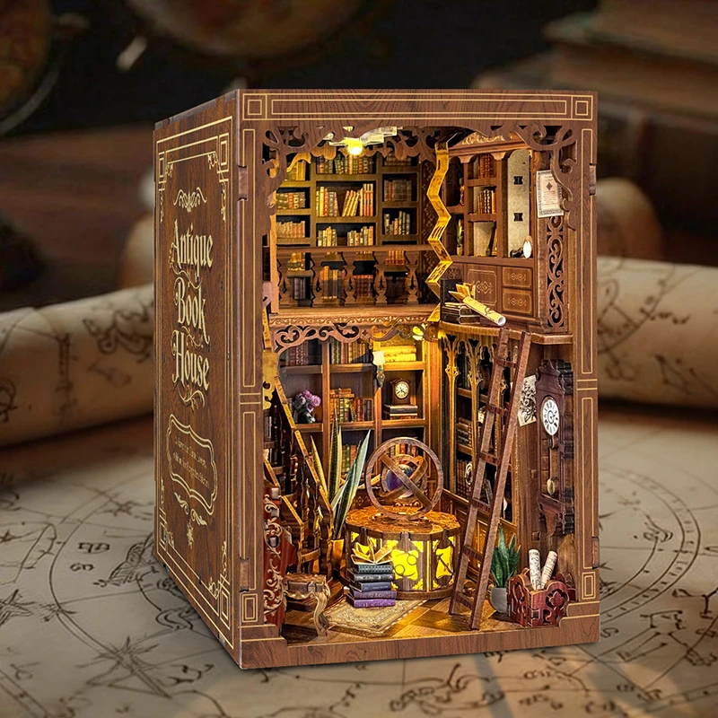 DIY Wooden Book Nook Figurines Miniatures Myriad Books House Bookend for Friends Birthday Gifts Home Decoration Crafts