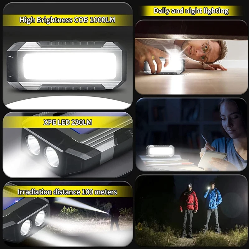 LED Work Light Portable Magnetic Light 1000 Lumen Rechargeable COB Work Light With Magnetic Base And Hanging Hook