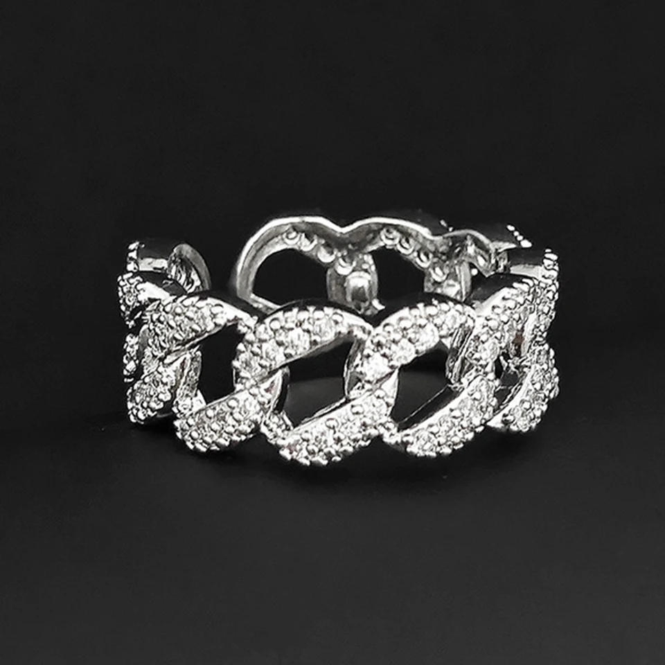 ZAKOL New Trendy Silver Color Chain Open Ring For Women Micro-Intact Zircon Wedding Anniversary Gift Jewelry