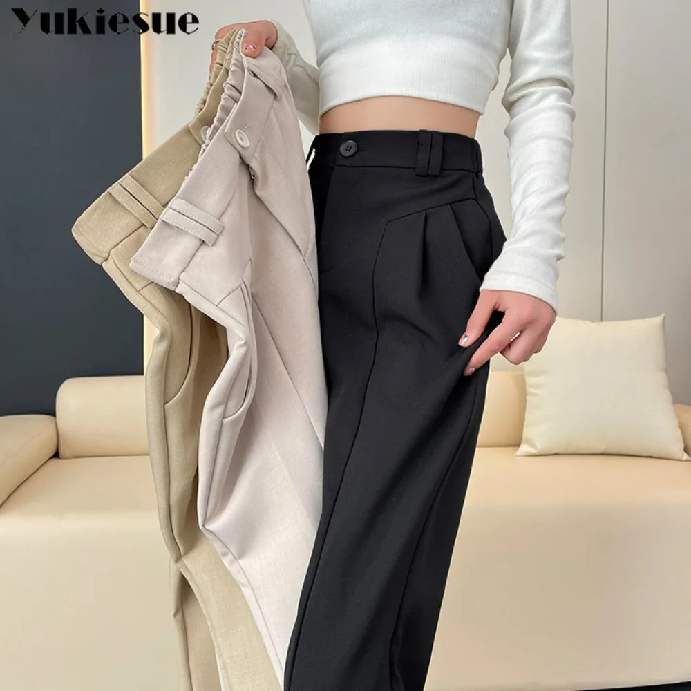 2025 Nieuwe Lente Herfst High End Gedrapeerde Zwarte Blazer Broek voor Vrouwen Peervorm Hoge Taille Casual Losse Wijde Pijpen Broek