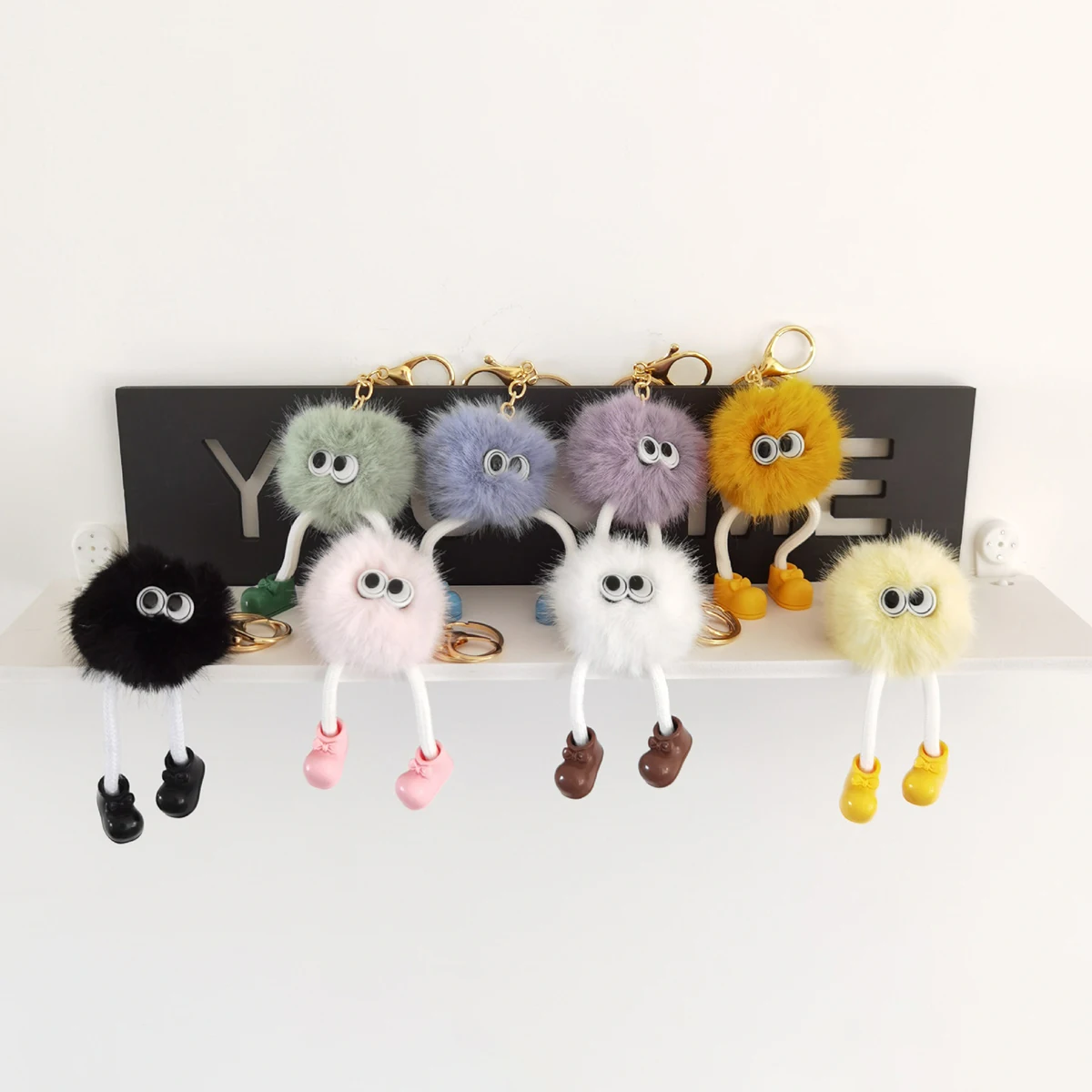 Cute Mink Hair Colourful Plush Ball Keyring Funny Long-legged Fur Ball Plush Stuffed Toy Backpack Decor Charm For Birthday Gifts