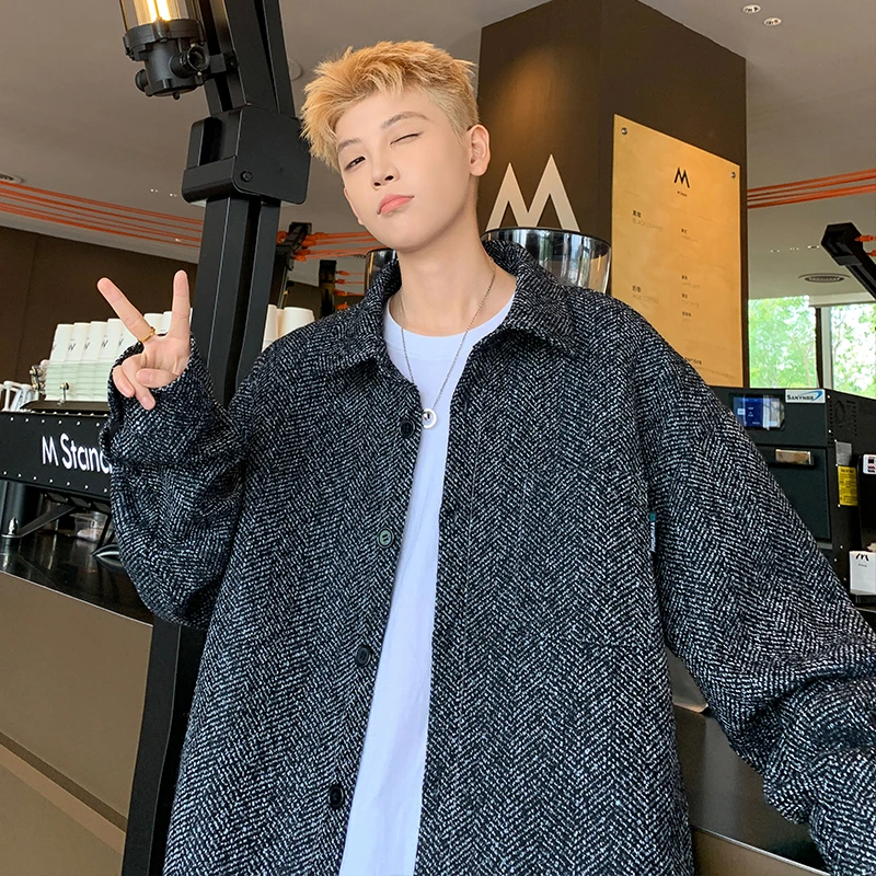 

Мужская повседневная куртка на флисовой подкладке с пуговицами, осенняя модная трендовая брендовая верхняя одежда в стиле хип-хоп с воротником-стойкой