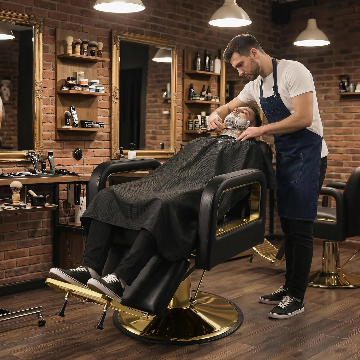 Heavy Duty Reclining Barber & Salon Chair for Hair Stylist, Black, Customized