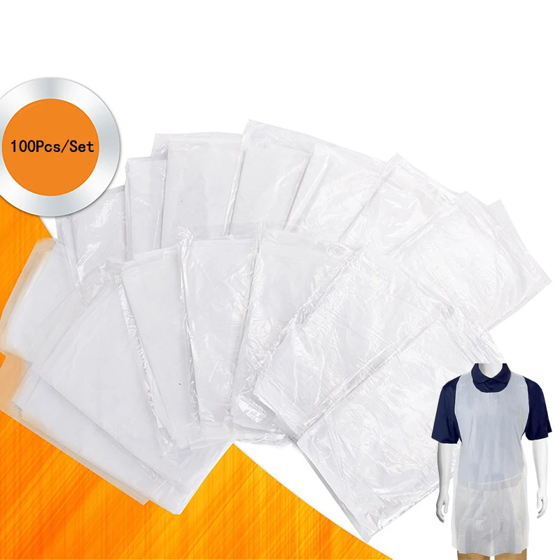 100 Pcs/Set Disposable Aprons White Transparent Cleaning Apron Women Men Kitchen Cooking Anti-Oil Waterproof Plastic Apron