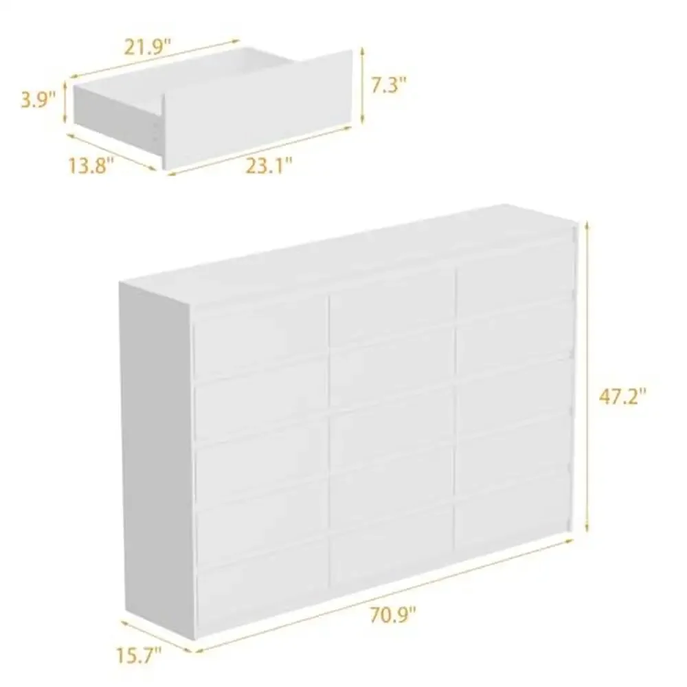 15 Drawer Modern White Dresser 70.9