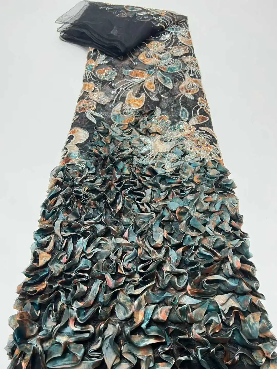 

5 Yards Luxury African Mesh Lace Sequin Fabric,For Sewing,Clothes,Beaded,Tulle,Wedding Dresses,Embroidery,Fabrics By The Meter.