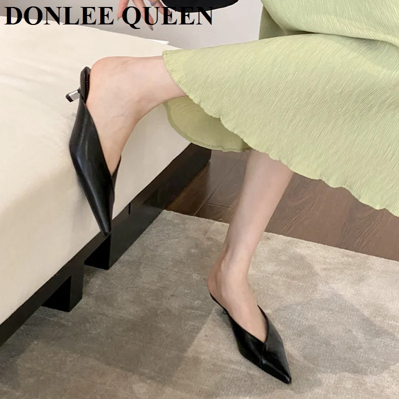 Brand Low Heels Mule Shoes Women Slip On Slides Elegant Shallow Pointed Toe Outdoor Slippers Party Shoes Sandalias Female  Mujer