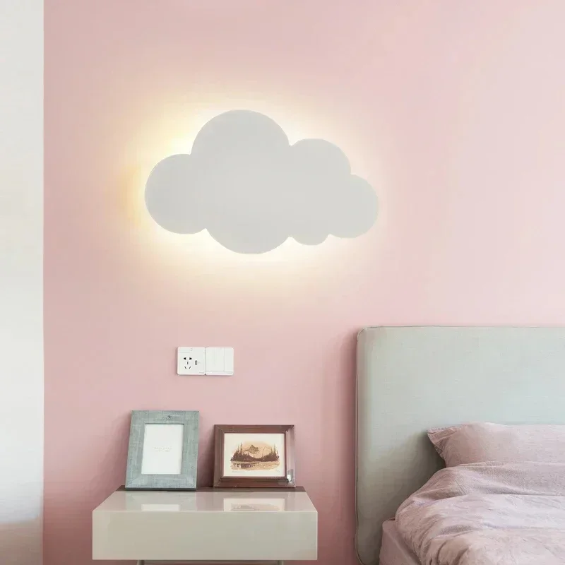 LED Cloud Wall Lamp Baby Room Bedroom Bed Living Dining Room Attic Creative Warm Decoration Furniture 3 Color Dimming Wall Light