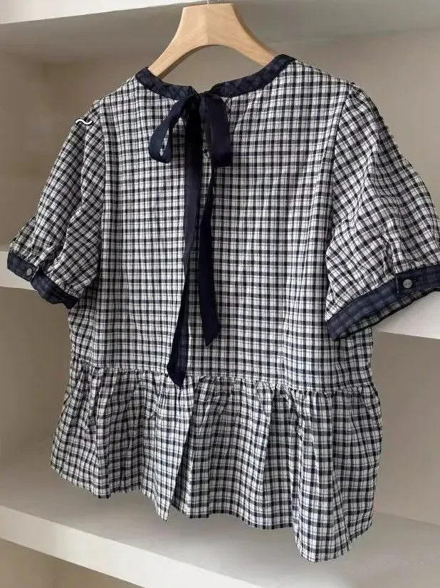 

Summer Plaid ort Sve irt ex Loose Fit Casual Versatile Breathable Faionable Large Size up to 300 Pou Top