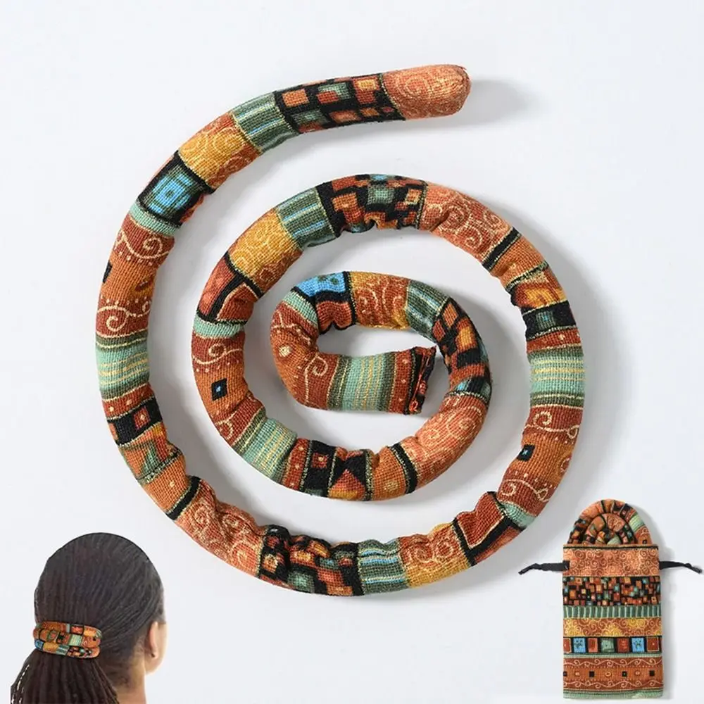 Hair Curl Stick Printing Long Ponytail Holders Women Hair Band Ethnic Style Hair Rope Bendable Dreadlocks Spiral Lock Hair Ties