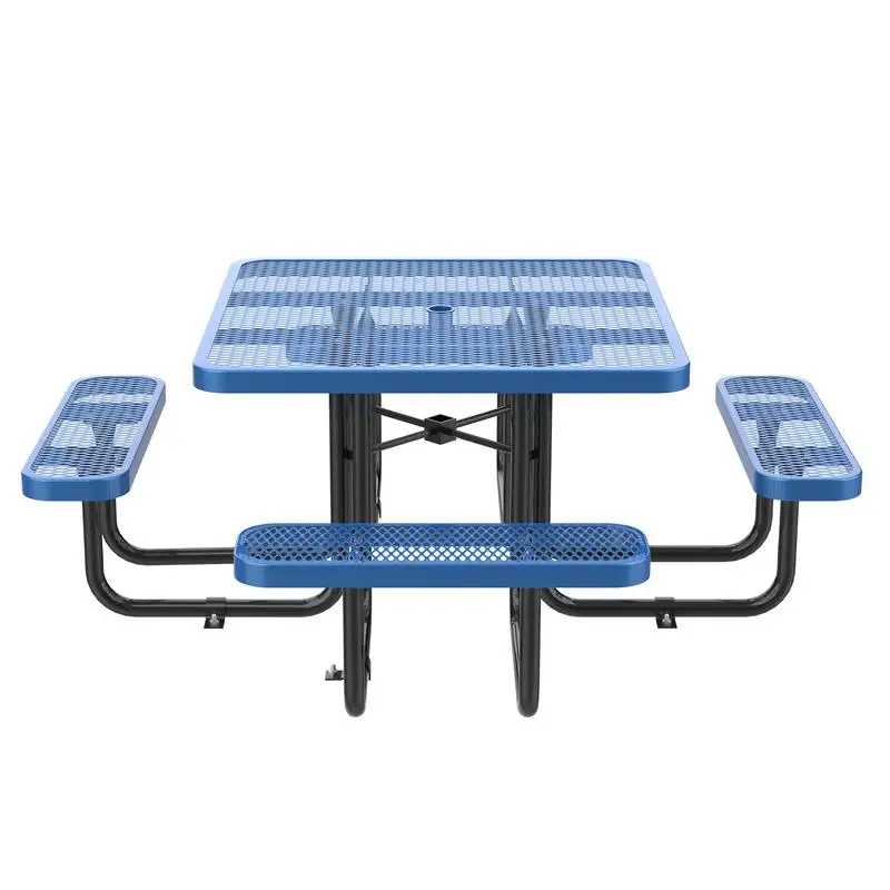 

46-дюймовый синий квадратный стол для пикника с отверстием для зонта и сиденьем для встреч и барбекю на открытом воздухе