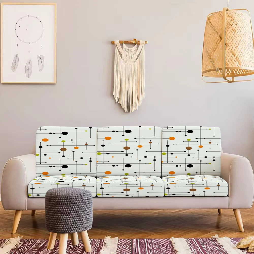 Summer Outdoor Sofa Cover Mid - Century Modern Geometric Print Elastic Slipcover, Milk Silk Fabric, Pet - F