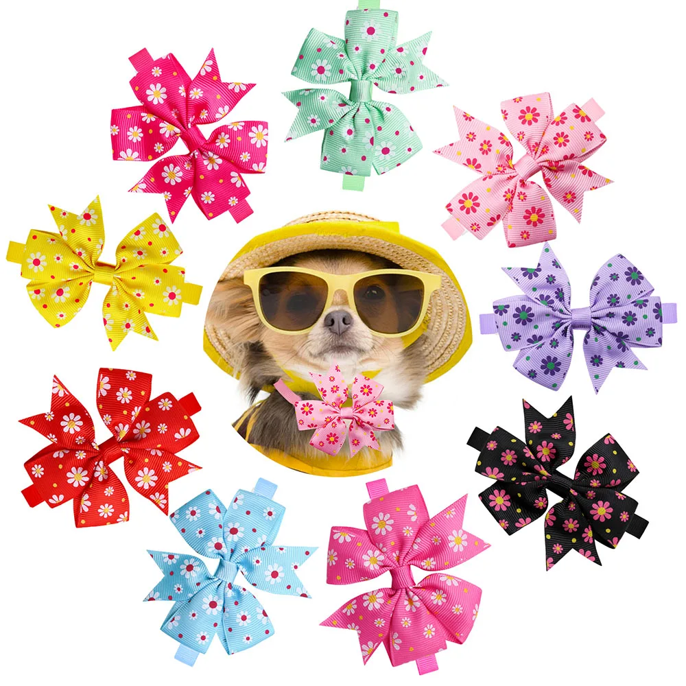 60pcs Spring Dog Accessories Pet Dog Bow Tie Flower Bowknot Dog Cat Bowtie Collar Pet Dog Grooming  Products for Samll Dog