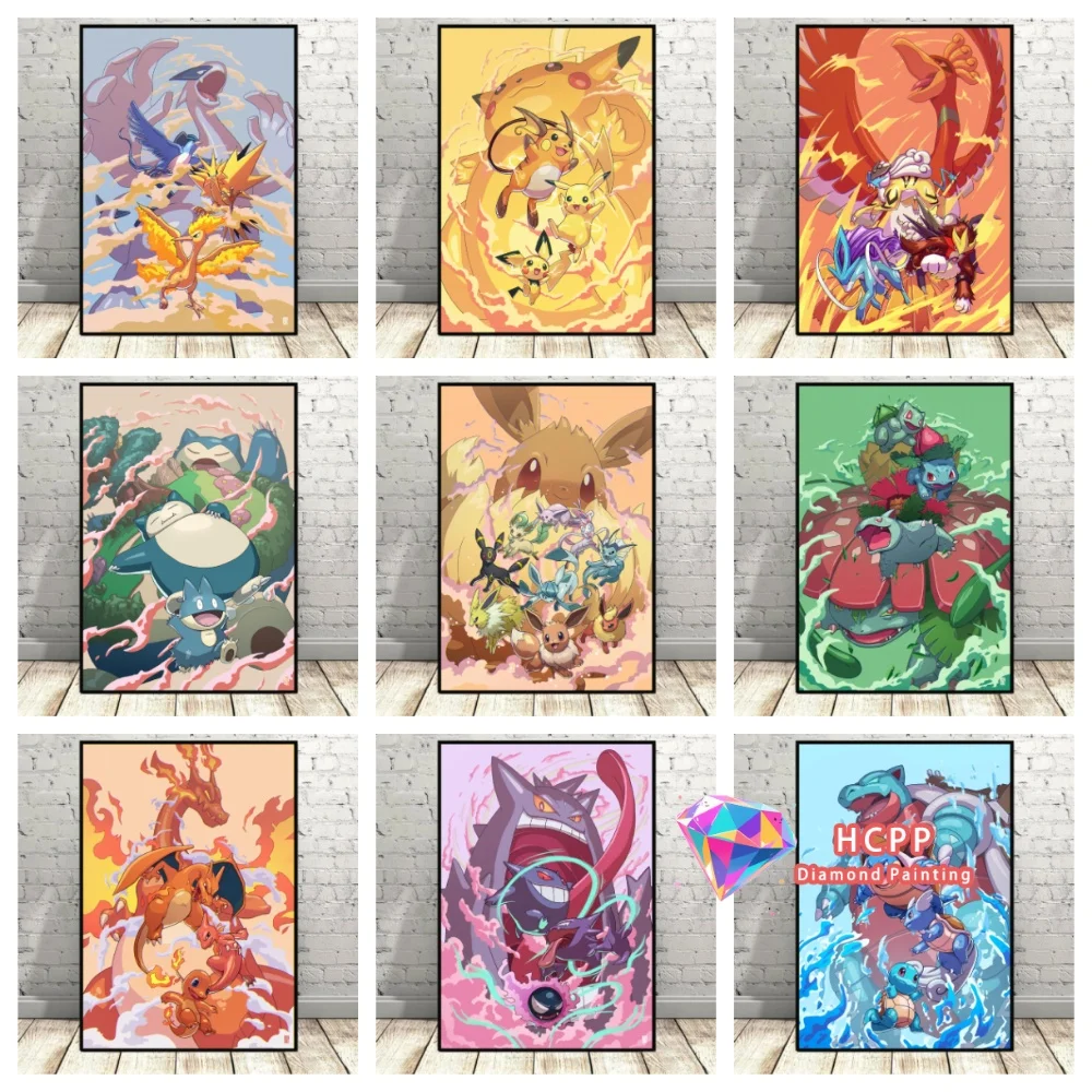 Nouveau Kit de Peinture Diamant 2026 Style Éclair Pikachu Eevee, Diamants Carrés et Ronds, Mosaïque 5D DIY, Art Fait Main, Cadeau Décoration Maison
