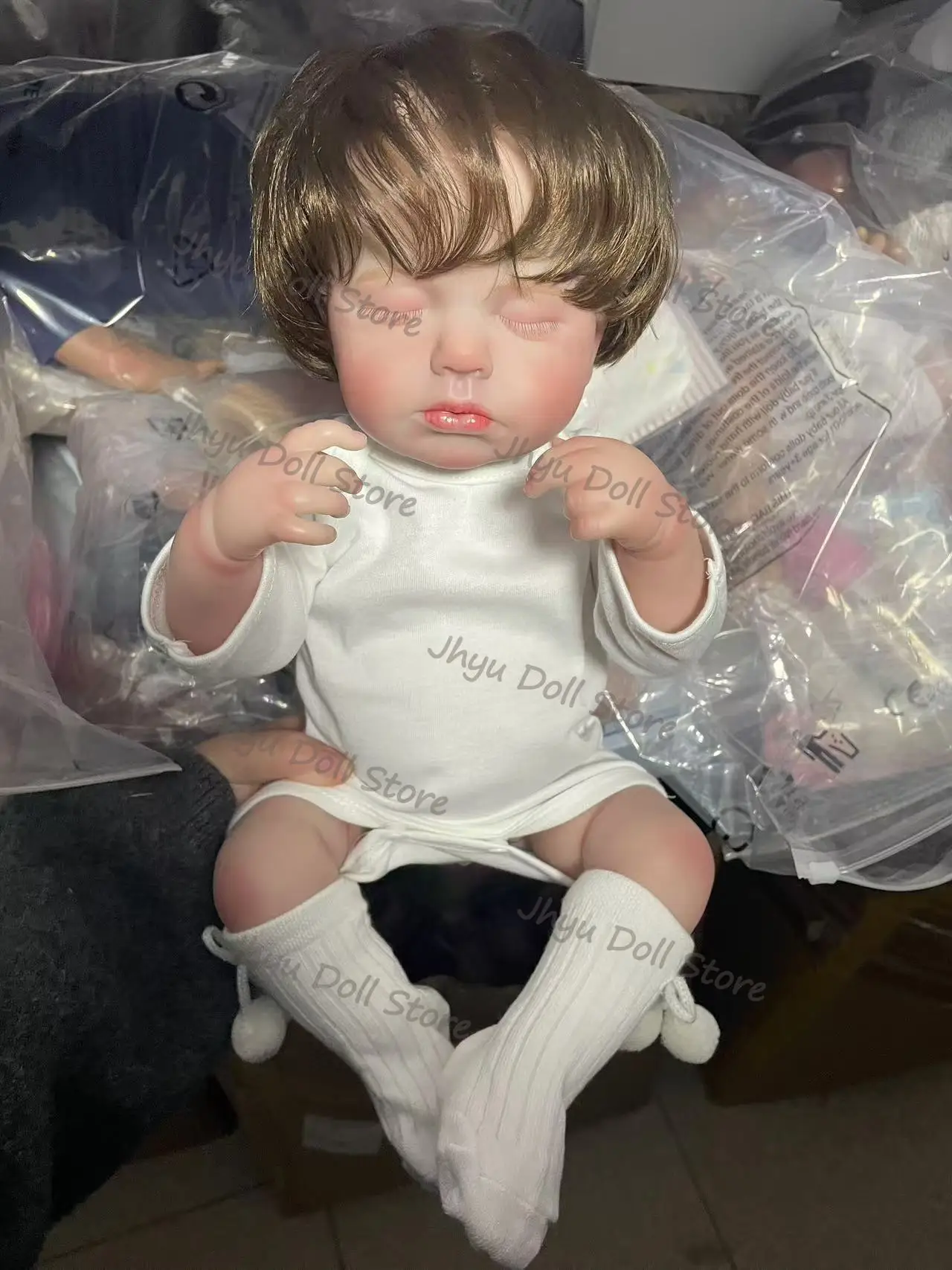 Loulou Cloth Body/Full Vinyl Body 48CM Already Finished Paint Lifelike Sleeping Reborn Doll With Visible Veins Hand-Rooted Hair
