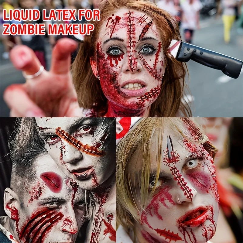 ชุดแต่งหน้าเอฟเฟกต์ฮาโลวีนแบบน้ำ 2 ชิ้น, ลาเท็กซ์ใส เหมาะสำหรับเอฟเฟกต์พิเศษ เช่น แผลเป็น รอยย่น และแผลไหม้ที่ดูสมจริง