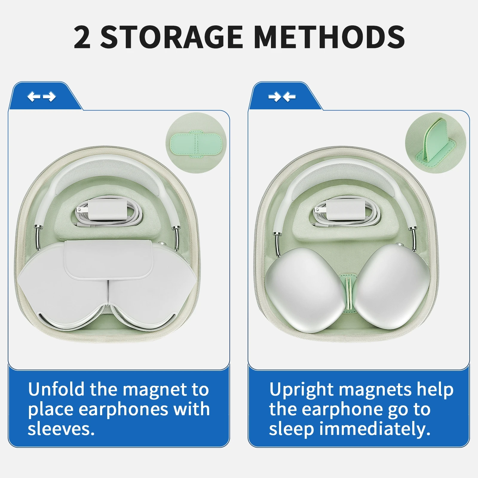 Yinke Reiseetui für Apple AirPods Max, unterstützt den Schlafmodus, doppeltes Reißverschlussdesign, stoßfestes EVA-Material mit kratzfestem Samt-Innenfutter. – Detail 22