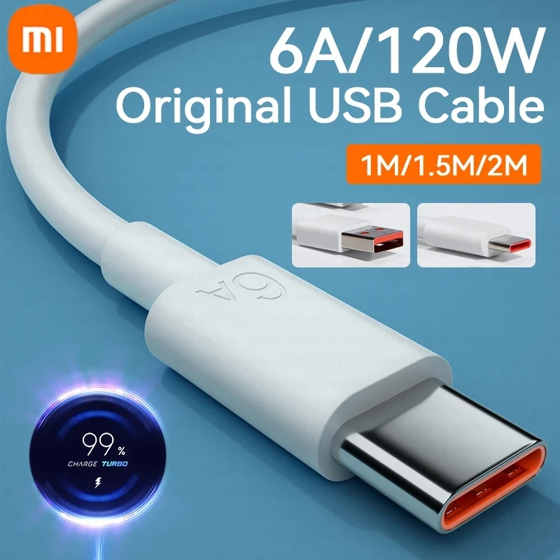 Original Xiaomi 6A USB Type C Cable Charger 120w Turbo Tipo Fast Charging Type-Cabo For Mi 12 11 10 Pro 9 Poco Redmi Note K30S