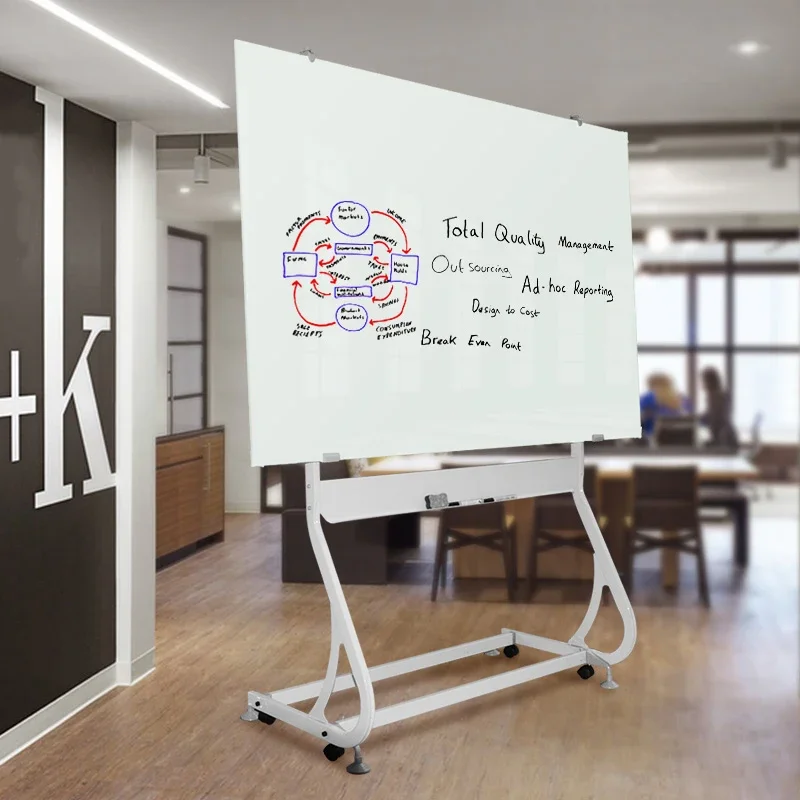 Magnetic tempered glass whiteboard, bracket type mobile training meeting message board, office note board, kanban, vertical teac