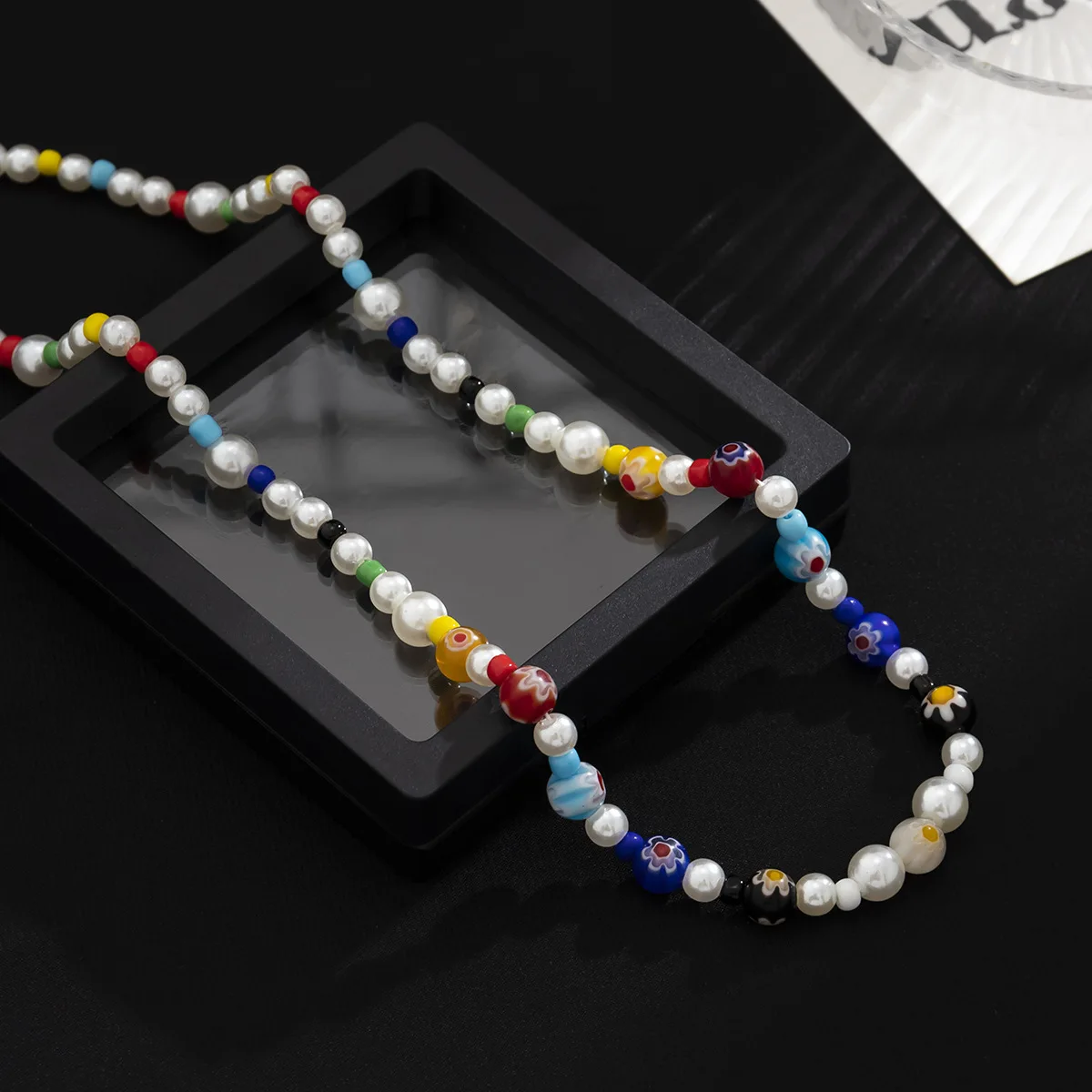 Hip-Hop-Halsketten mit farbig glasierten Perlen, Retro-Halsketten für Männer mit Acrylperlen, böhmischer Schmuck, trendige Accessoires – Detail 5