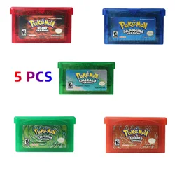 2024 Изумрудный перфорированный рубиновый Сапфир серии Pokemon 5 Версий игры GBA в коробке для 32-битного картриджа для видеоигр без руководства