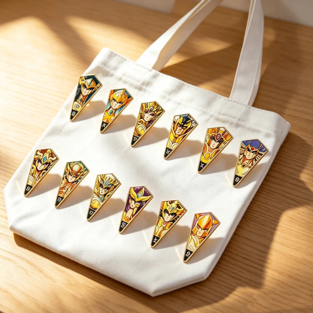 12-teiliges Set goldfarbener Anstecknadeln aus Legierung mit Emaille, Broschen mit Cartoon-Motiven, Black-Friday-Geschenk für Jacken und Tragetaschen – Detail 6