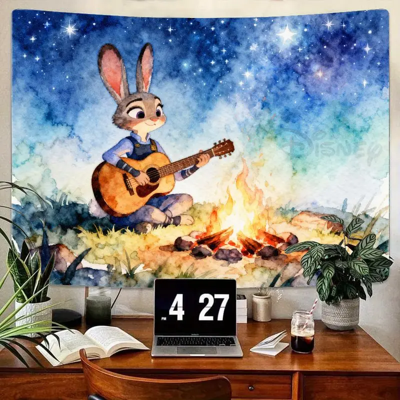 

1 шт. Disney Zootopia Judy Hopps гитара костра гобелен, звездная ночь акварель эстетический настенный художественный декор подарок