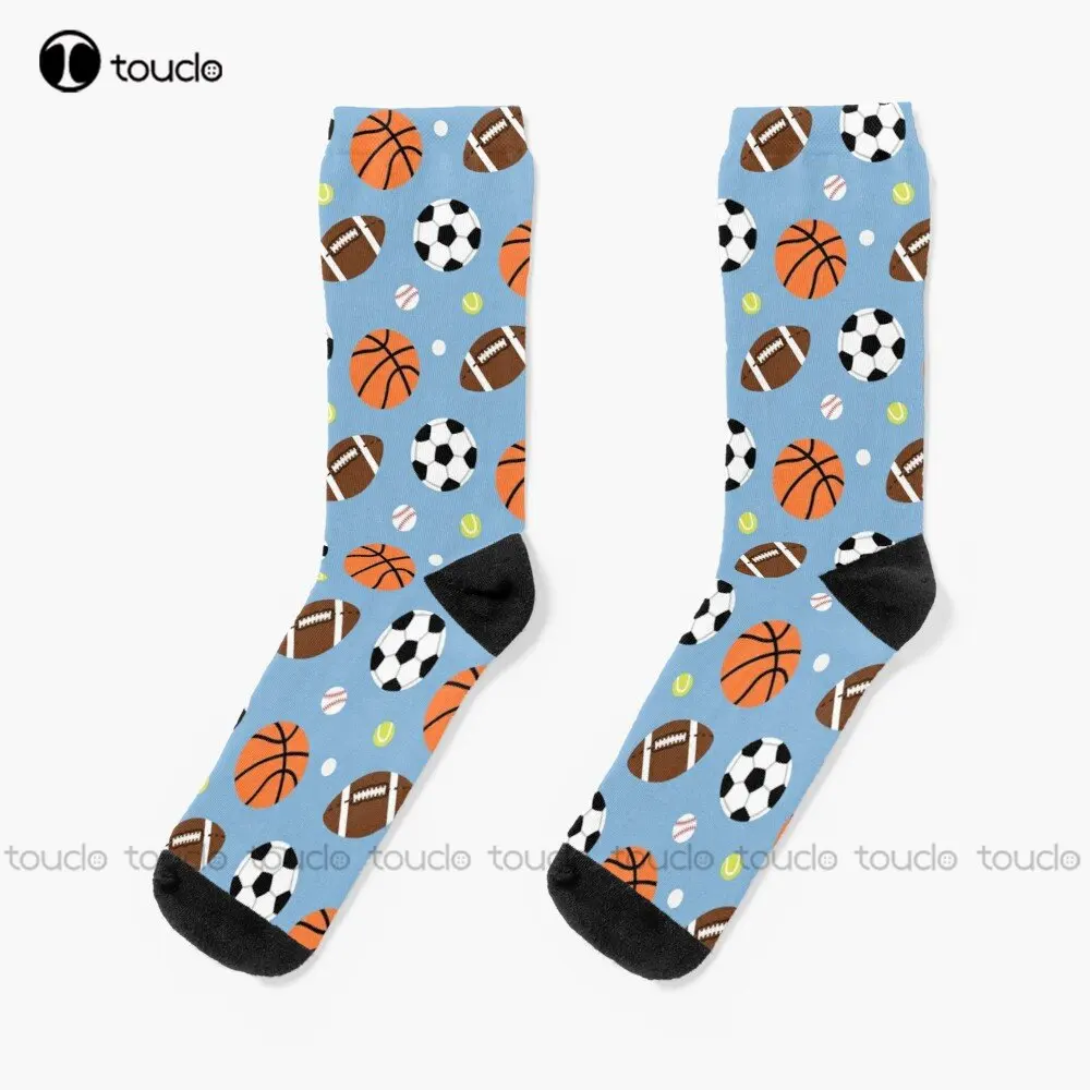 Sport Balls Pattern Socks White Soccer Socks Personalized Custom Unisex Adult Teen Youth Socks Christmas Gift Colorful Cartoon