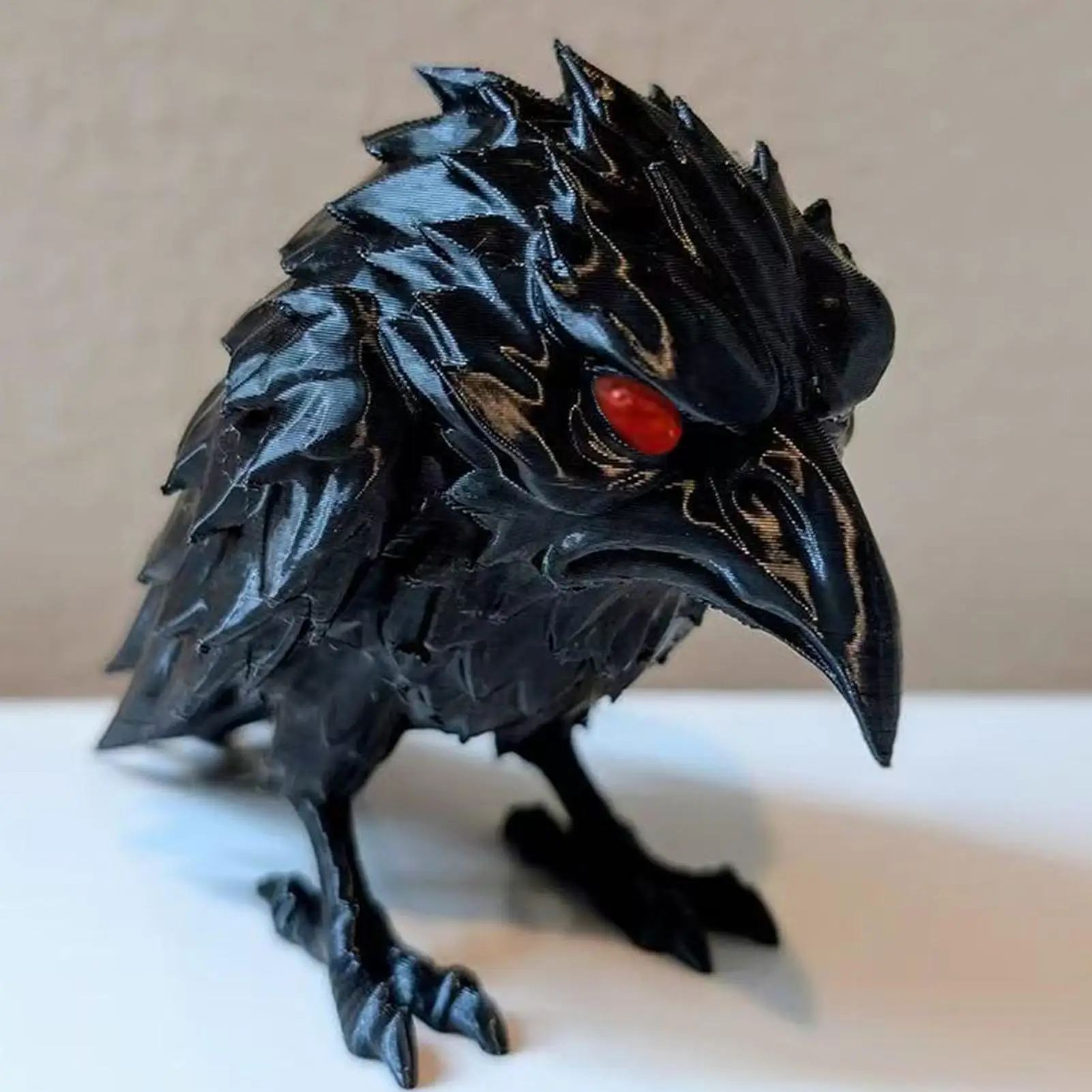Realistic black crow sculpture Crow Figurine 3D Printed Realistic Black Crow Table Decoration Gothic Red-Eyed Raven Ornament