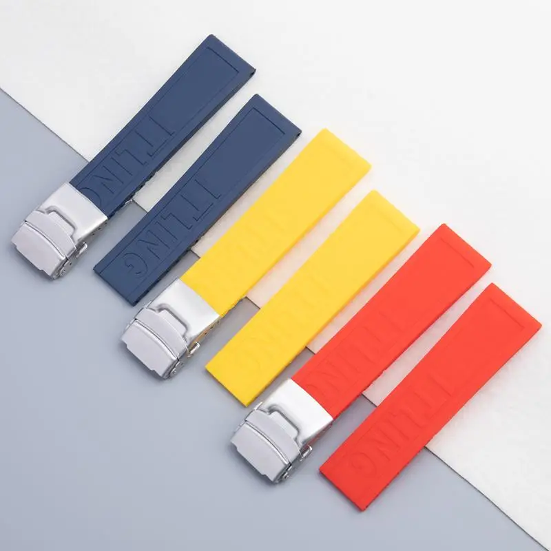 SCHIK Soft Colorful Adjustbale Watchband 20/22/24mm Wristband Silicone Rubber Watchband Fit For Breitling/Navitimer/Avenger