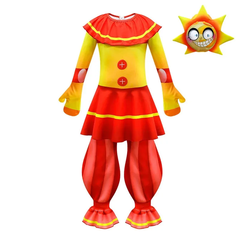 Kawaii Sundrop FNAF Zentai mono ajustado niños disfraz de Halloween fiesta mameluco payaso Luna sol juego de terror Cosplay Disfraces