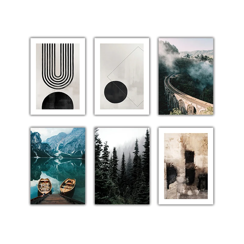 

6pcs/Set Abstract Canvas Posters Natural Scenery Lakes Printed Picture Wall Art Decoration Modern Living Room Bedroom Home Decor