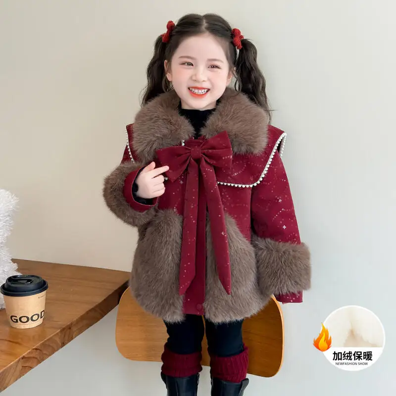 

Новая шуба из искусственного меха для девочек, осенне-зимняя стильная детская плюшевая толстая куртка, теплая бархатная детская одежда, подарок для девочек