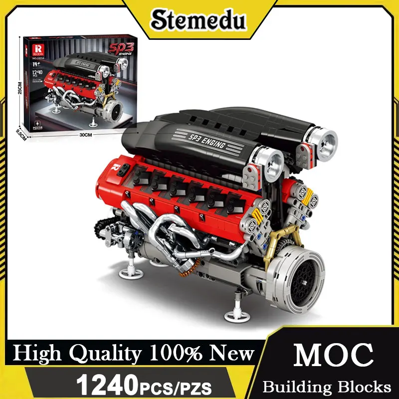 

SP3 Detailed Working Powered Engine Motor Building Blocks Model Technical Hobby Toy Desktop Display Christmas Gifts