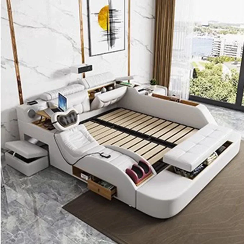 Beauty Design Bed Bedroom Smart Headboards Double Modern Bed Multifunctional Wooden Princess Letto Matrimoniale Hotel Furniture - Image 5