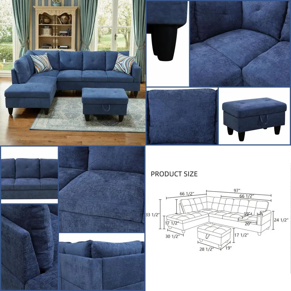 

Modern L-Shaped Sofa with Storage Ottoman, Flexible 5-Seat Couch, Ideal for Living Room and Office, Blue