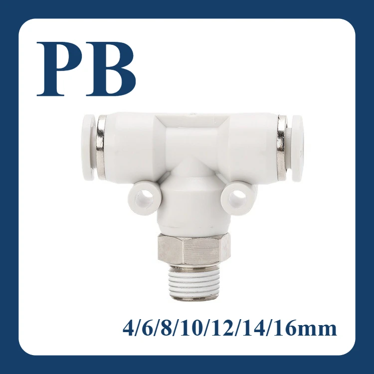 White T-Shaped Threaded Pneumatic Quick Connector Tee Fitting PB4-16 M5/01-04 for Air Hose Plumbing Tools