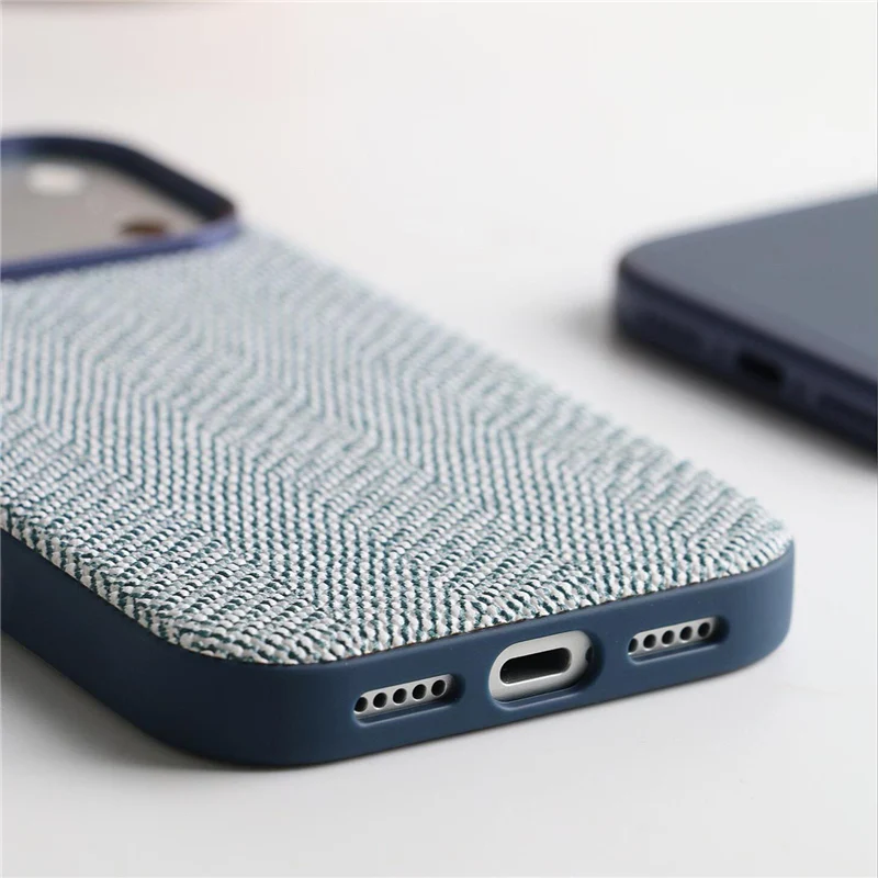 Luksusowe, technologiczne etui z płótna z magnetycznym zamknięciem do iPhone 18 Pro, 17 Pro, 16, 15, 17 Pro Max, kompatybilne z MagSafe, oryginalne, bezprzewodowe ładowanie, matowe. — zdjęcie produktu 5