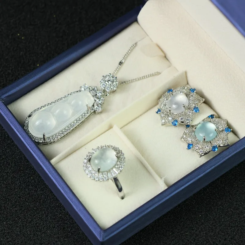 

New Natural High Ice Three-piece Set, Fashionable and Versatile Temperament Jewelry