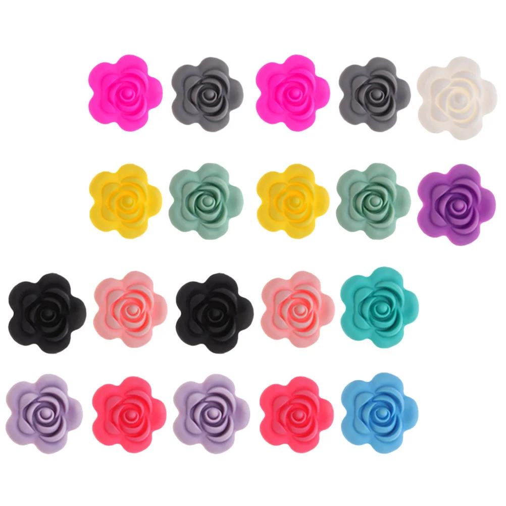 20Pcs Silicone Rose Beads Hexagon Shape Creative Flower DIY Jewelry Making Charms Bracelet Craft Accessories Flower Beads